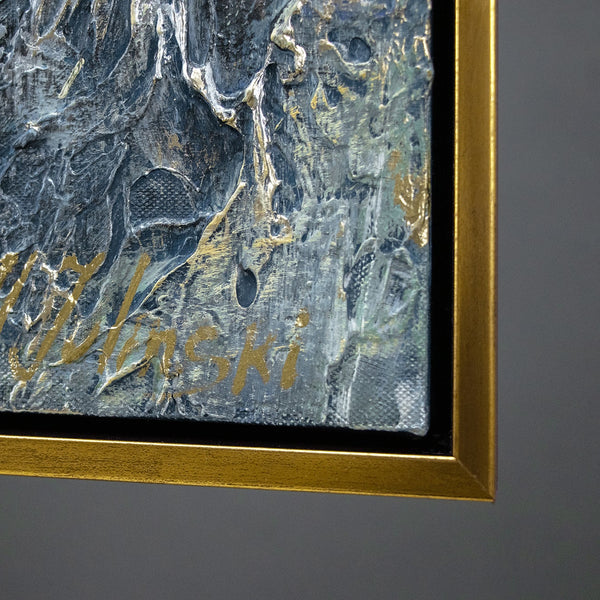 "Spiegelungen II" Hand-Painted Abstract Acrylic Art – Gold & Black Canvas Painting