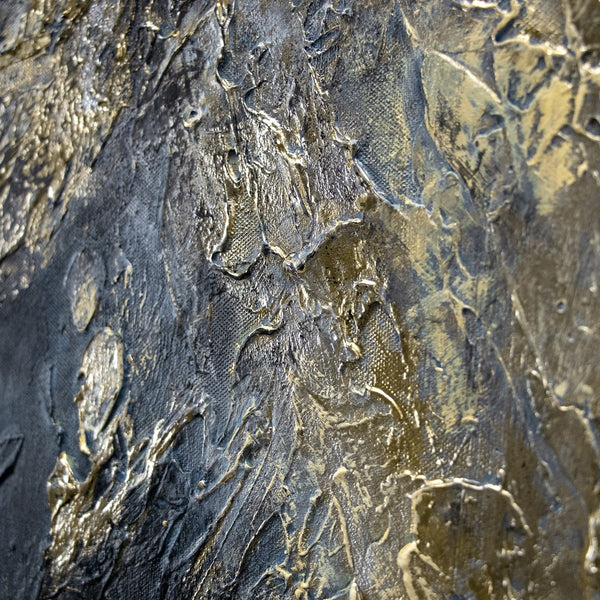 "Spiegelungen II" Hand-Painted Abstract Acrylic Art – Gold & Black Canvas Painting