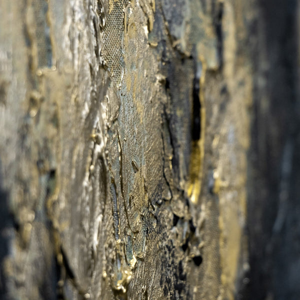 "Spiegelungen II" Hand-Painted Abstract Acrylic Art – Gold & Black Canvas Painting