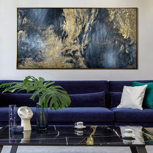 "Spiegelungen II" Hand-Painted Abstract Acrylic Art – Gold & Black Canvas Painting