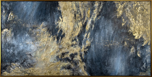 Black and Gold Abstract "Reflections II" – Textured Acrylic Painting on Canvas