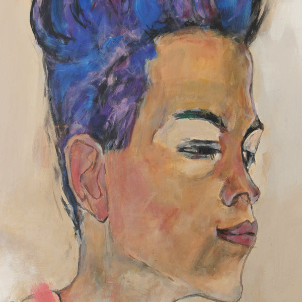 "Schiele" Hand-Painted Portrait Art – Modern Framed Canvas Painting