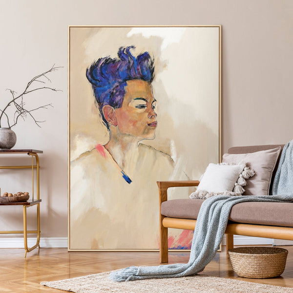"Schiele" Hand-Painted Portrait Art – Modern Framed Canvas Painting