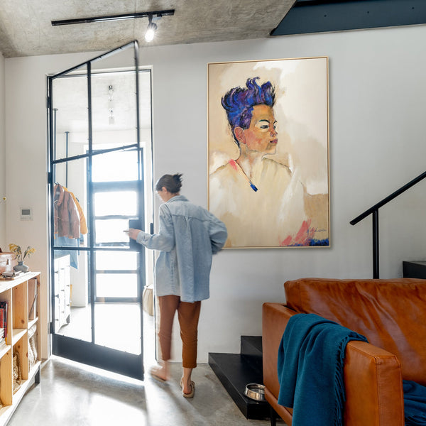 "Schiele" Hand-Painted Portrait Art – Modern Framed Canvas Painting
