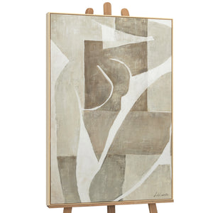 "Mery" Modern Canvas Painting with Frame for Living Room – Abstract Artwork in Beige & White