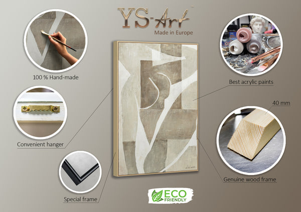 "Mery" Modern Canvas Painting with Frame for Living Room – Abstract Artwork in Beige & White