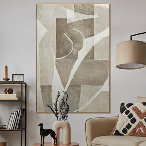 Handgemaltes Gemälde „Mery“ – Abstrakte Linienkunst in Beige