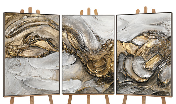 "Tsunami" Hand-Painted Triptych Canvas for Living Room with Frame