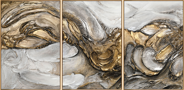 Original Triptych "Tsunami" – Large Hand-Painted Canvas 