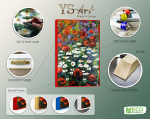 Colorful Abstract Art "Blooming Garden" – Hand-Painted Floral Canvas in Green and Red