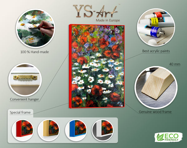 Colorful Abstract Art "Blooming Garden" – Hand-Painted Floral Canvas in Green and Red