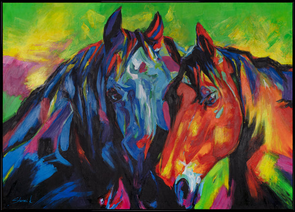 Modern acrylic painting animals with frame "Multicolored manes"
