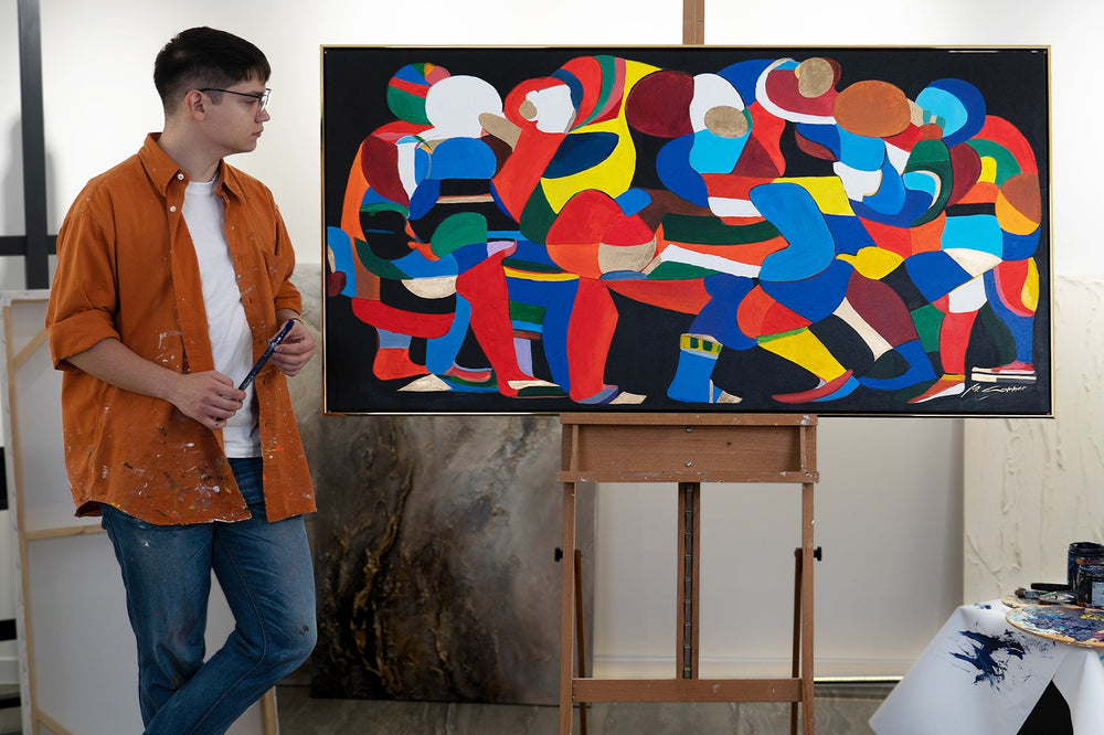 Large framed wall art "Dances of colors and shapes"