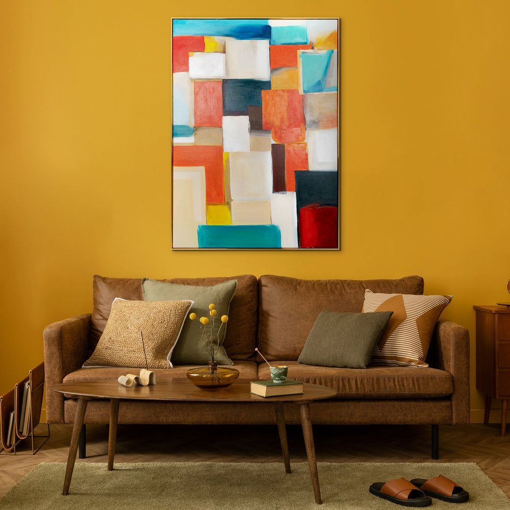 Wohnbeispiel mit geometrischer Wandkunst