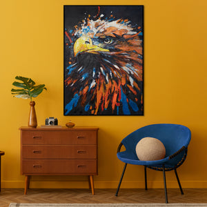 Framed hand painted canvas art "Mighty eagle"