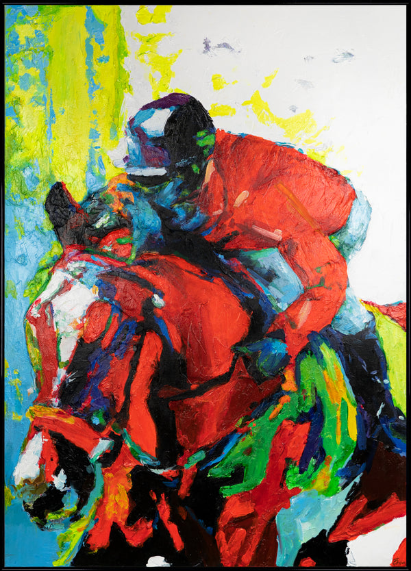 Colorful canvas art with frame "Flight of horsemanship"