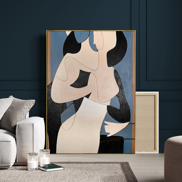 Large abstract wall art with frame "Intertwining"