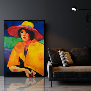 Colorful Abstract Art "Woman with Hat" – Hand-Painted Canvas Wall Decor