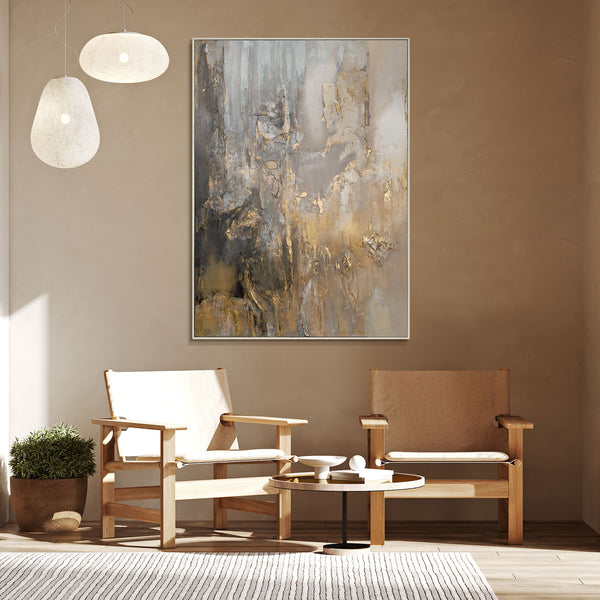Hand-painted pictures on canvas "Golden Horizons" with frame for wall decoration living room