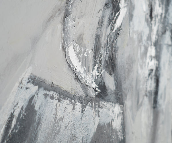 "Contrasting Reflections" Black White Art Hand-Painted Abstract Canvas Artwork with Frame 