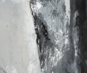 "Contrasting Reflections" Black White Art Hand-Painted Abstract Canvas Artwork with Frame 