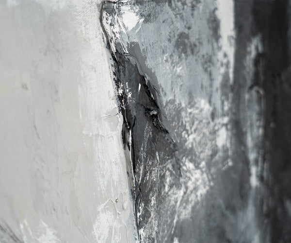 "Contrasting Reflections" Black White Art Hand-Painted Abstract Canvas Artwork with Frame 