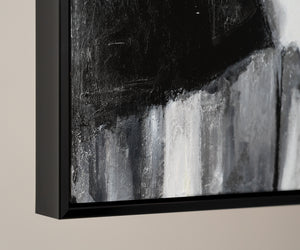 "Contrasting Reflections" Black White Art Hand-Painted Abstract Canvas Artwork with Frame 