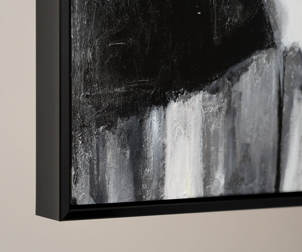 "Contrasting Reflections" Black White Art Hand-Painted Abstract Canvas Artwork with Frame 