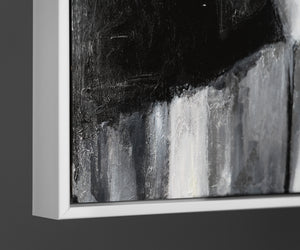 "Contrasting Reflections" Black White Art Hand-Painted Abstract Canvas Artwork with Frame 