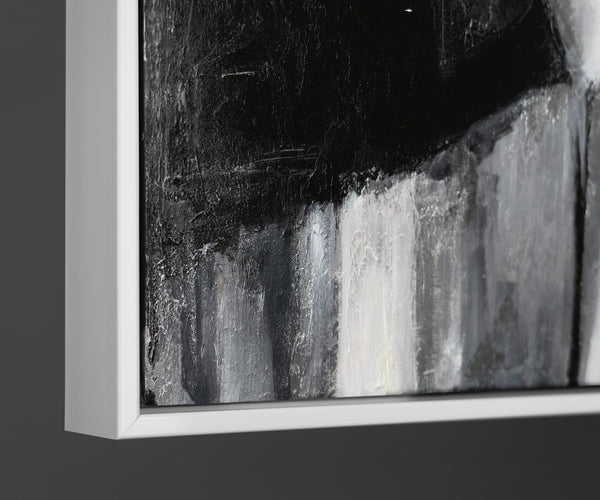 "Contrasting Reflections" Black White Art Hand-Painted Abstract Canvas Artwork with Frame 