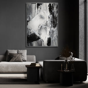 "Contrasting Reflections" Black White Art Hand-Painted Abstract Canvas Artwork with Frame 