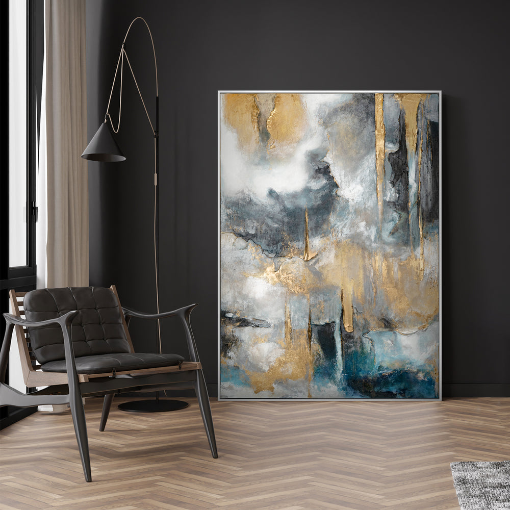 Abstract art "Golden Consonances" with frame picture living room