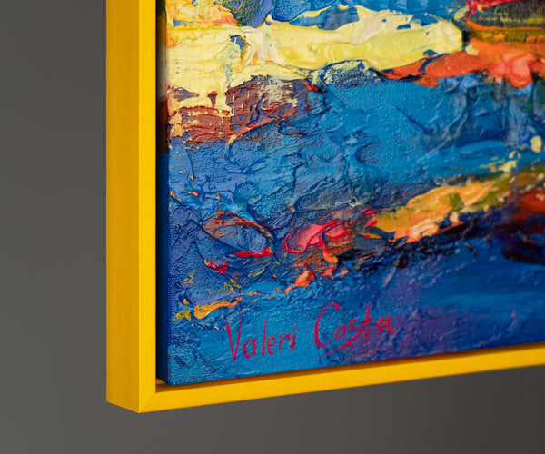 Abstract Seascape Painting in Vibrant Colors – Hand-Painted Canvas 'Sea Mirage' with Frame