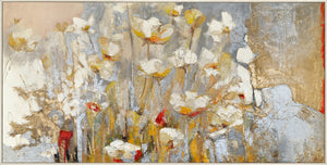 Hand-Painted Flower Painting with Gold Accents – Abstract Acrylic 'Spring Fragrance' with Frame