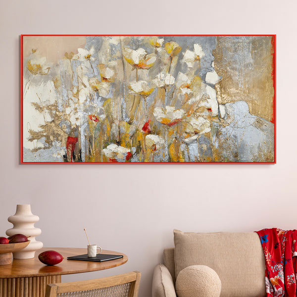 Floral Canvas Painting "Spring Bloom" – Hand-Painted Flowers with Gold Accents
