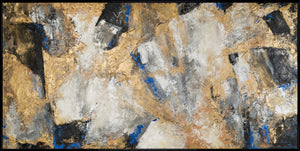 Abstract Painting with Gold Accents – Hand-Painted 'Golden Contrast' Canvas Artwork with Frame