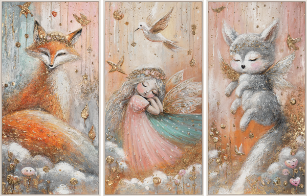 Fairy Tale Triptych "Enchanted World" – Hand-Painted Canvas 240x120 cm
