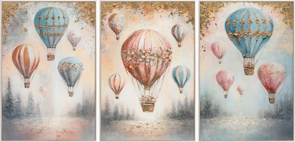 Acryl Triptychon “Luchtige Dromen” – Dromerige kinderkamer wanddecoratie 180x120 cm