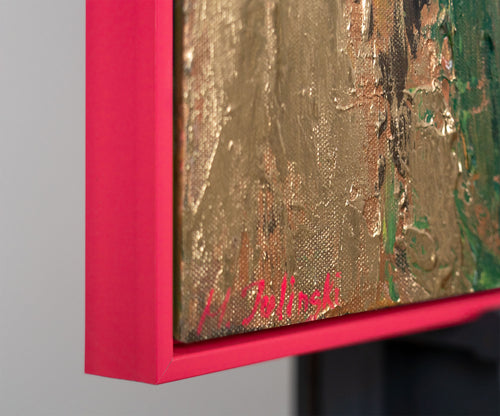 Modern Canvas Painting "Flower Silhouettes" – Abstract Art with Gold Frame
