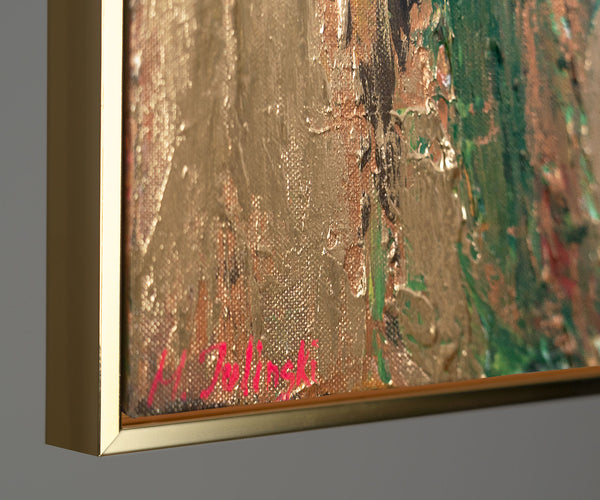 Modern Canvas Painting "Flower Silhouettes" – Abstract Art with Gold Frame
