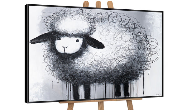 Acrylic Painting with Frame "Happy Sheep" – Decoration for Children's Room and Living Space
