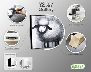 Acrylic Painting with Frame "Happy Sheep" – Decoration for Children's Room and Living Space
