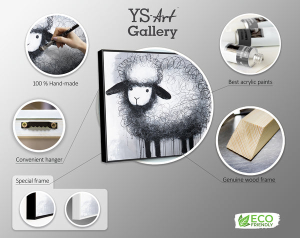 Acrylic Painting with Frame "Happy Sheep" – Decoration for Children's Room and Living Space
