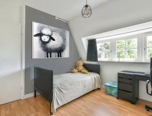 Acrylic Painting with Frame "Happy Sheep" – Decoration for Children's Room and Living Space
