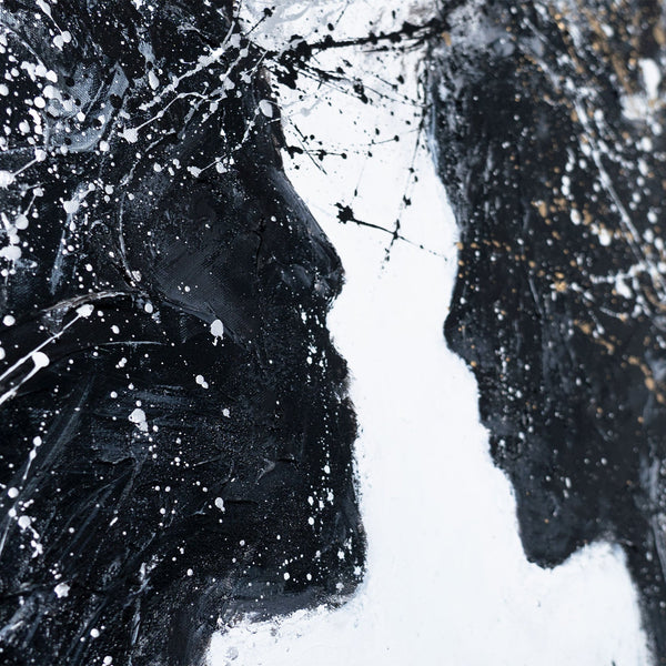 Monochrome Acrylic Painting with Frame "Two Faces" – Emotional Wall Art on Canvas
