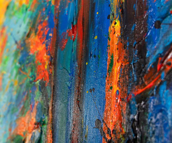 Wandbild auf Leinwand mit Rahmen „Glühende Pfade im Herbstwald“ – handgemalt mit Struktur