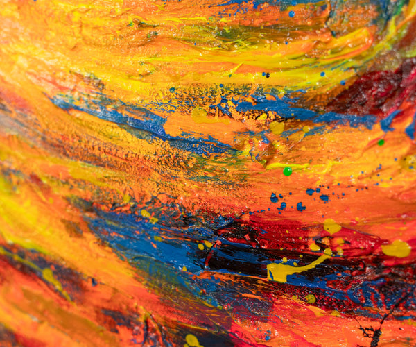 Wandbild auf Leinwand mit Rahmen „Glühende Pfade im Herbstwald“ – handgemalt mit Struktur