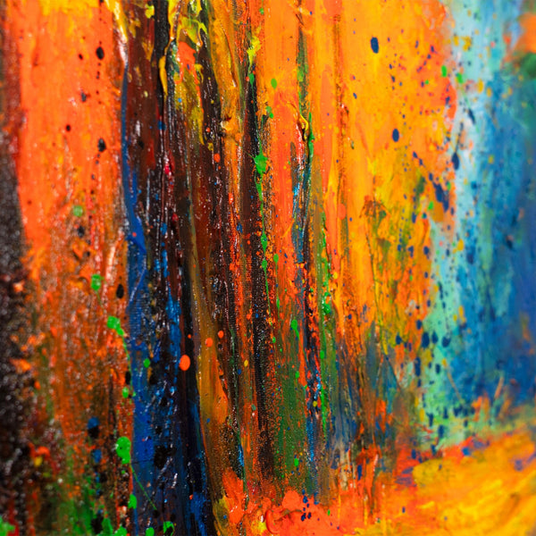 Wandbild auf Leinwand mit Rahmen „Glühende Pfade im Herbstwald“ – handgemalt mit Struktur