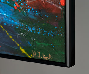Wandbild auf Leinwand mit Rahmen „Feuerfunken“ – handgemalte Nachtlandschaft