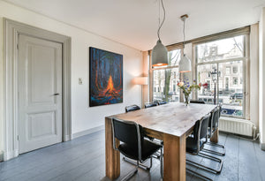 Wandbild auf Leinwand mit Rahmen „Feuerfunken“ – handgemalte Nachtlandschaft